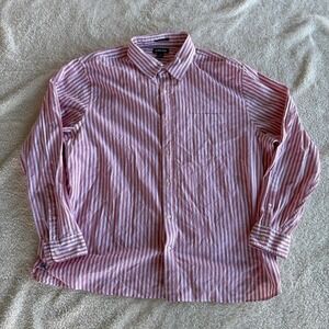 Lands End Mens XXL Sail Rigger Oxford Shirt Red White Striped Traditional Fit